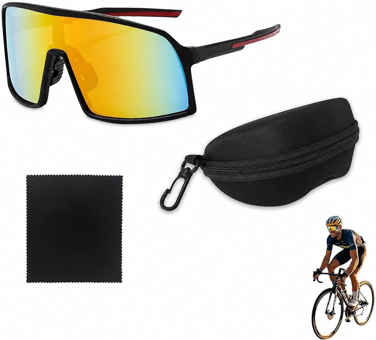 Fietsbril, sportbril, gepolariseerde fietsbril voor heren en dames Rave Fietszonnebril voor Heren en Dames Racefiets Sport Zonnebril met Verstelbare Beugel - UV-veiligheidsbril voor Fietsen