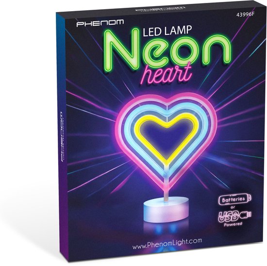 Nachtlamp Kind - Neon LED Lamp Hart Kinderkamer - Multicolor - USB & Batterij - Hartvormige Sfeerlamp - Kinderkamer & Slaapkamer - 25,2 x 23 cm van PHENOM LIGHTING TECHNOLOGY — afbeelding 2