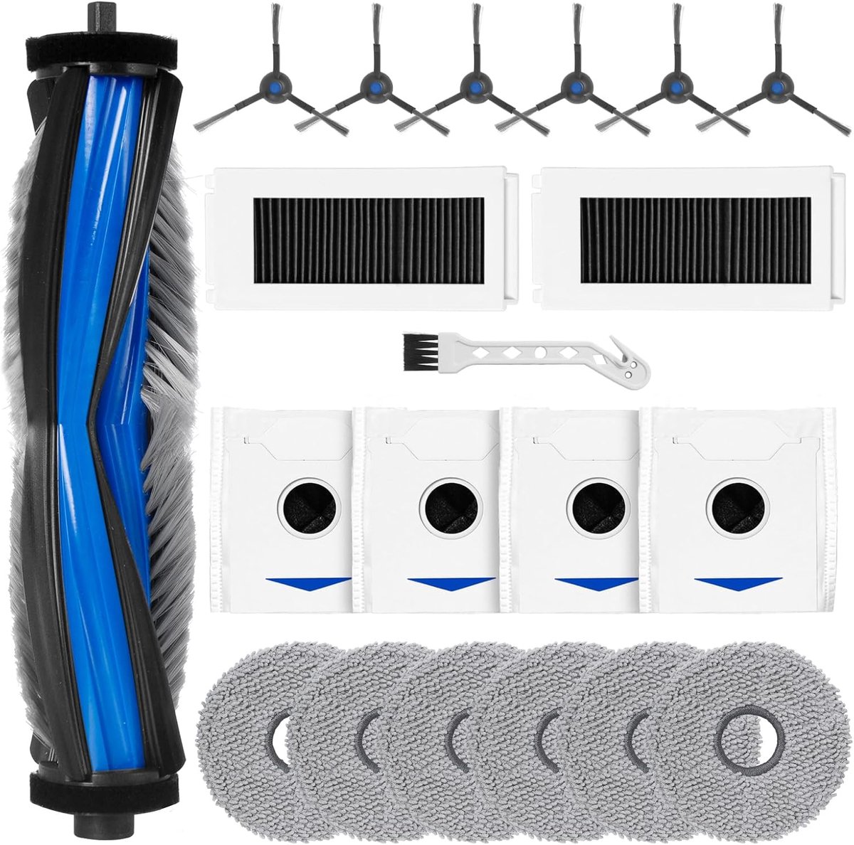 Accessoireset voor Ecovacs Deebot N30 PRO OMNI / N30 PRO / N30 OMNI robotstofzuiger, 1 rolborstel, 2 filters, 6 schoonmaakdoeken, 4 stofzakken, 6 zijborstels, reserveonderdelen voor