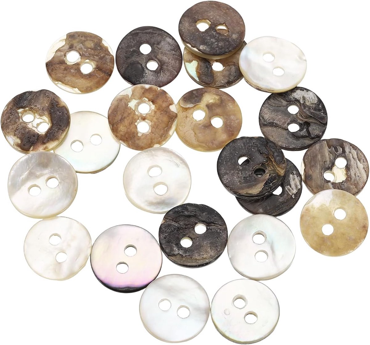 Knopen van natuurlijk parelmoer, 2 gaten, 11,25 mm, knopen van parelmoer, voor overhemden, kleding, jassen, kostuums, jas, jeans, rokken, naaien, handwerk, doe-het-zelf, decoratie