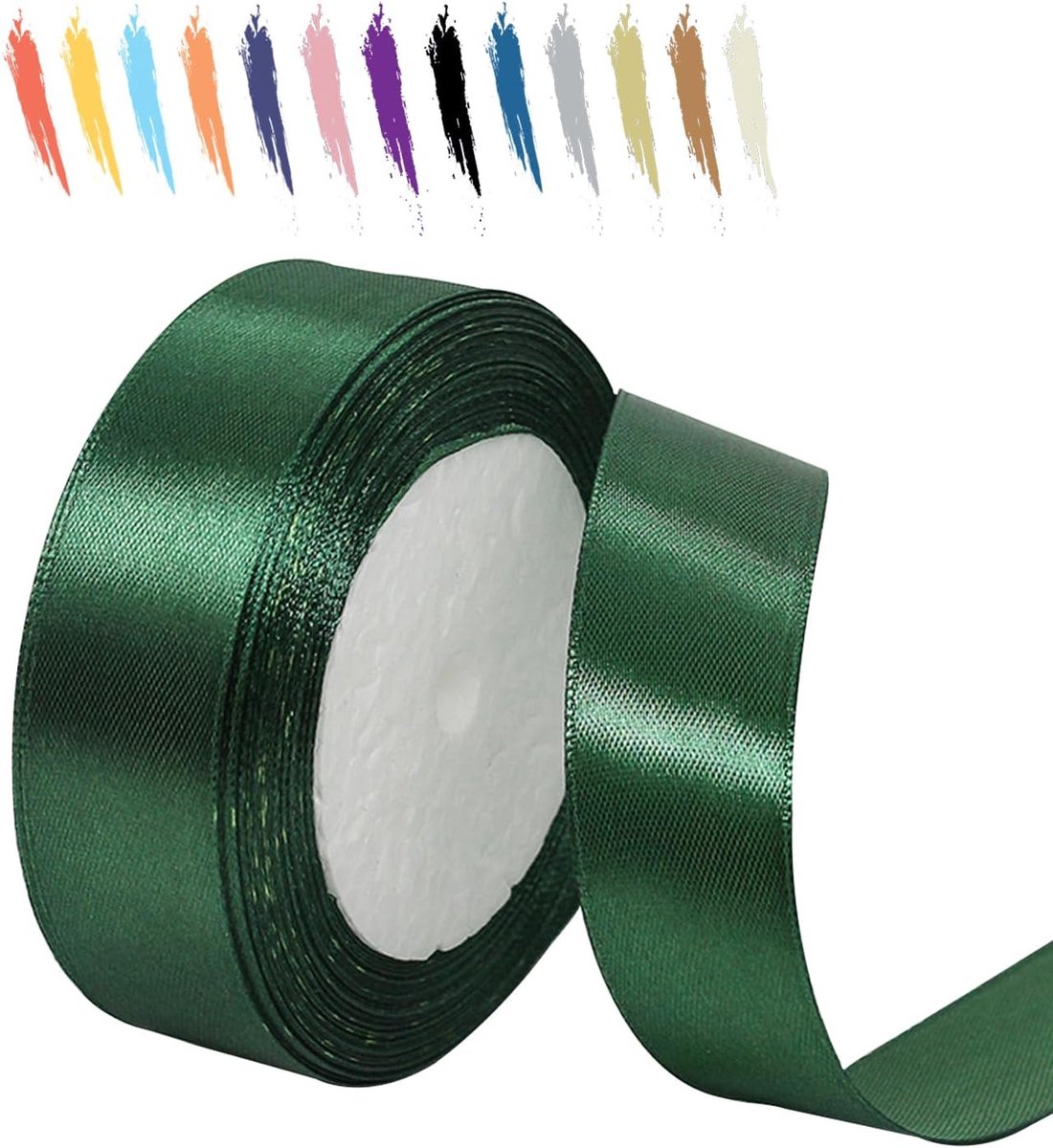 25mm Donkergroen Satijnen Lint,25 Meters Decoratie Zijden Linten,Cadeaulint,Autolint,voor Feest, Bruiloft, Verjaardag,Valentijn Party