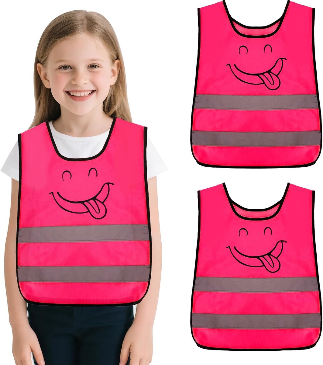 Neonvest voor kinderen, 2 stuks, veiligheidsvest voor kinderen, hoge zichtbaarheid, voor kinderen, meisjes, jongens, wandelen, shuttle