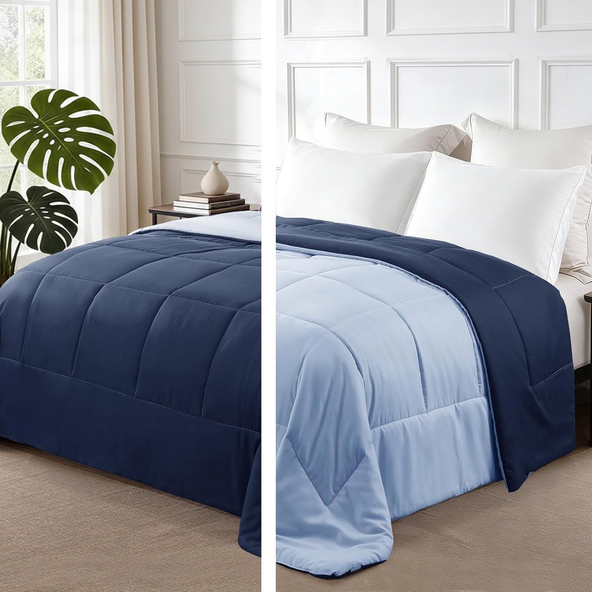 Mezcla Omkeerbaar dekbed, 200 x 200 cm, zomer, ademend | Dekbed, 220 g/m², voor bedden van 105 - 200 x 200 cm, dubbelzijdig, comfortabel, machinewasbaar, blauw