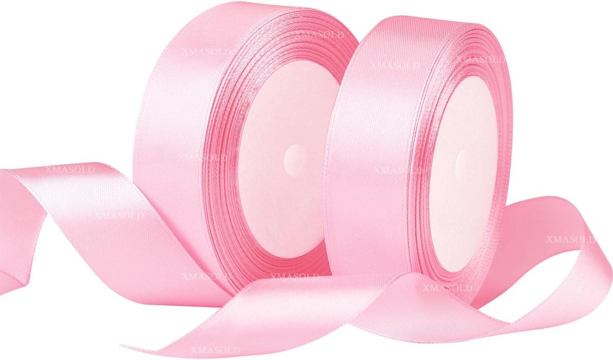 Linten, 2 stuks, 25 mm, roze cadeaulint, 22 m, satijnen lint voor geschenkverpakking, doe-het-zelf knutselen, boeketten voor bloemen, bundels baby, douche, decoratie, naaiprojecten