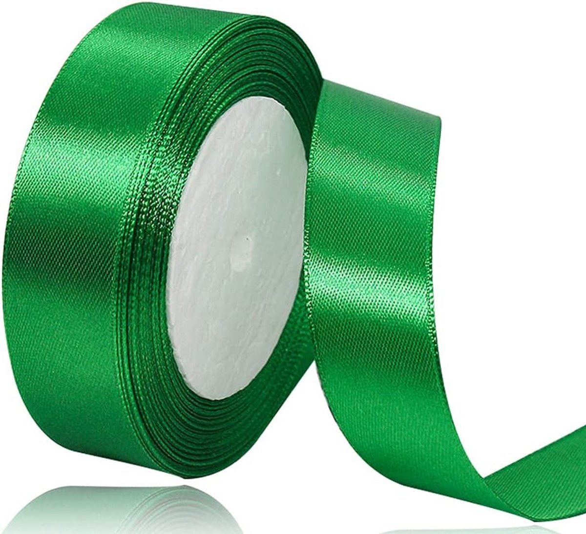 Lint, groen, 25 mm, 22 meter, decoratief cadeaulint, breed lint, stoffen lint voor bruiloft, doop en verjaardagsgeschenken
