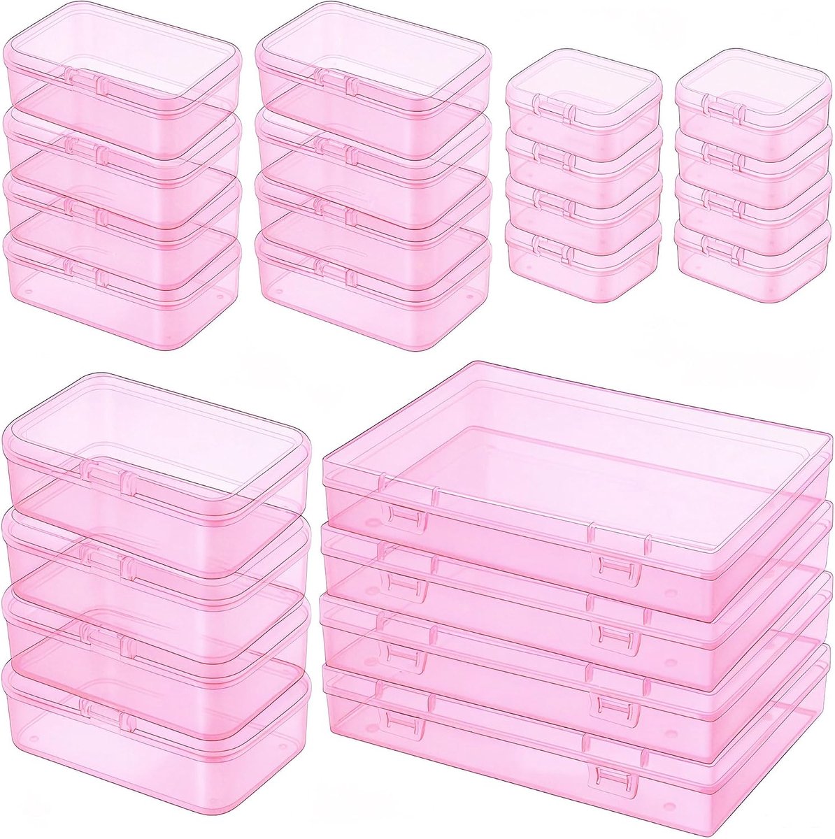 24 Stuks Roze Opbergdoos met Deksel (4 Maten) – Transparante Sorteerbox voor Diamond Painting & Kralen, Rechthoekige Plastic Container, DIY Organizer