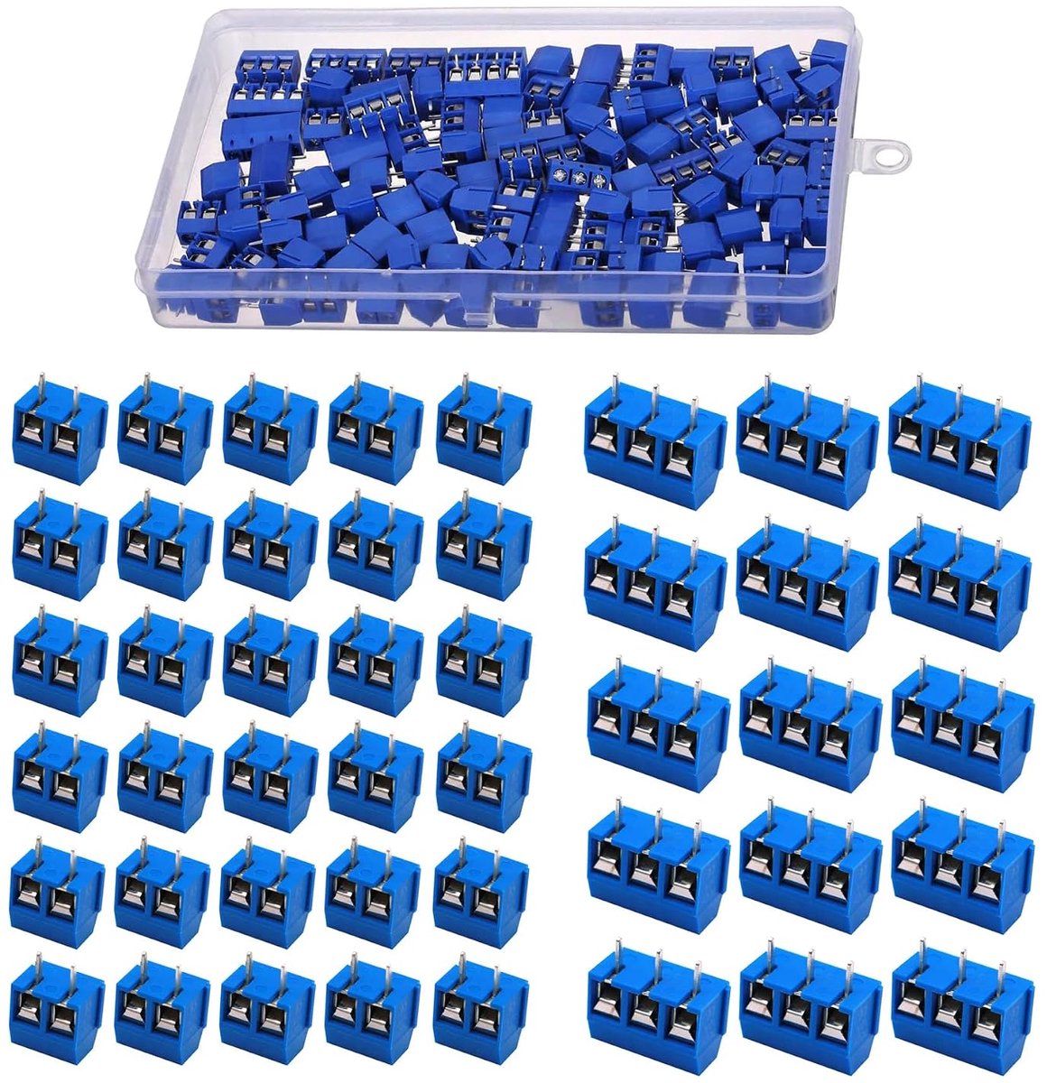 150 stuks blauwe 2/3-pins PCB Mount Screw, 5 mm terminal blok, schroefklem connector + 1 stuks gele schroevendraaier voor Arduino