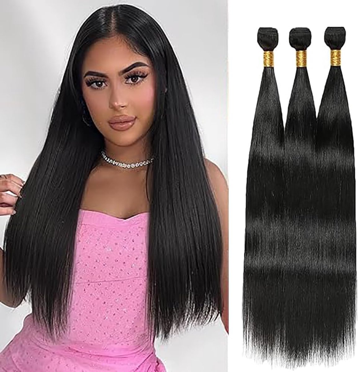 Human Hair Bundles Unprocessed Human Hair Extensions Double Weft Weave 3 Bundles 50g/Piece Natural Black #1B Color for Woman 20 22 24 Inch