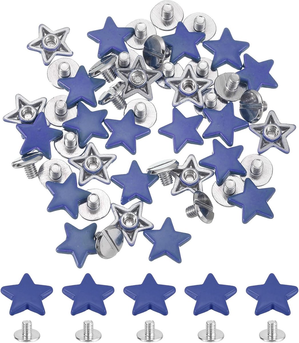 24 sets metalen ster klinknagels, 12 mm ster klinknagels schroefklinknagels punk klinknagels, metalen klinknagels voor lederhandwerk kleding tassen riem, blauw
