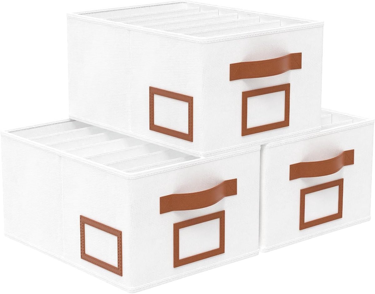 Opbergdozen, opbergbox kledingkast, 40x30x20cm, wit | Lade-opbergsysteem met 7 vakken, opbergdozen kledingkast, opvouwbaar, lade-organizer voor broeken, kleding, 3 stuks
