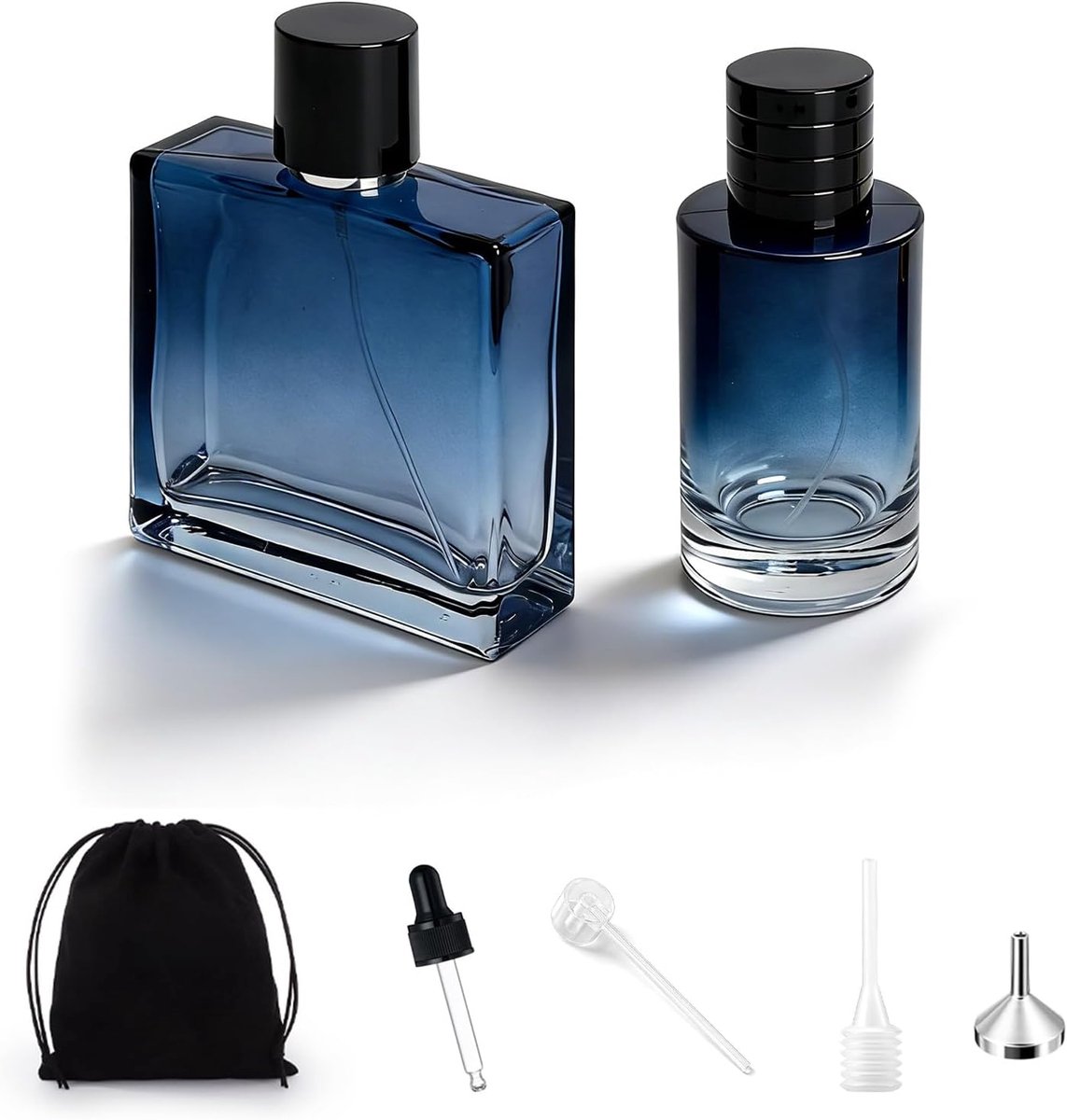 2 stuks parfumflacon leeg, flacon om te vullen, parfumverstuiver, 100 ml, parfumflacon om te vullen, met trechter, pipet, vulhulp, accessoires voor doe-het-zelf parfum, reizen