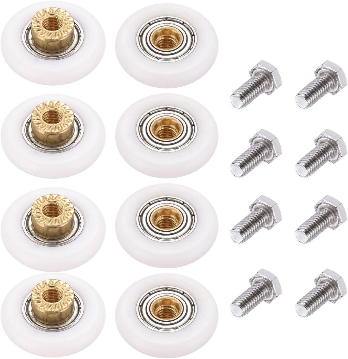 Douchedeuren, schuifdeuren, 27 mm diameter, met schroeven, wielen voor schuifdeuren, wit