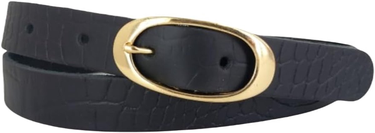 Leren Riem Dames 2,5cm | Gouden Gesp | Kleur: Navy | Riemmaat: 115 (totale lengte: 130cm) | 100% Echt Leer | Nikkelvrije gesp
