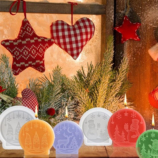 218 stuks siliconen vormen, kerstset, 6 stuks 3D kerstkaarsvorm + 200 waxlonten + 2 houders + 10 stickers, siliconen vorm kerstkaarsen, kerstboomkaarsvorm voor doe-het-zelf geurkaars — afbeelding 5