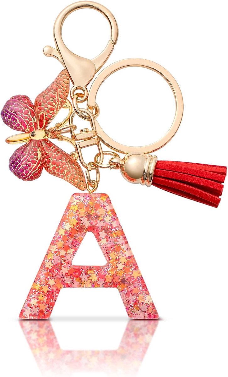 Sleutelhanger meisjes, sleutelhanger met letter, sleutelhanger vlinder, sleutelhanger beginletter voor vrouwen, roze