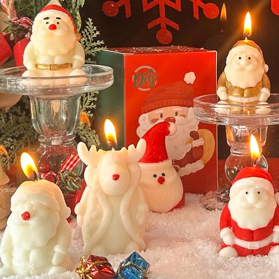2 stuks 3D-siliconen vormen, kaarsvorm, gipsvorm, kaarsvorm, siliconen kaarsen zelf maken, kaarsen, vormen, doe-het-zelf, Kerstmis, ouderen, man, modeleland, siliconen vorm (grote kerstman + hert) — afbeelding 2