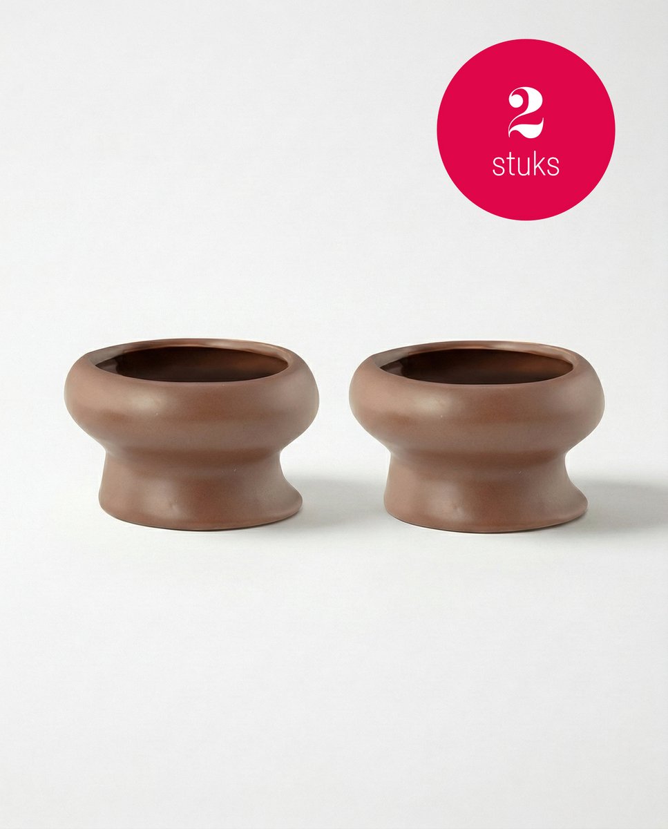 vtwonen - Waxinelichthouders Organic - Karamel - Keramiek - Set van 2 - 9 x 5,5 cm