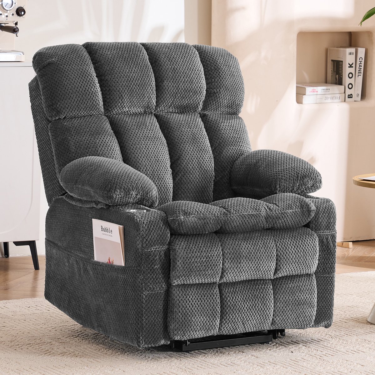 MODENUIT Relaxfauteuil 91 cm - Elektrisch Met Liftfunctie En Massage - Woonkamer - Stof - Grijs