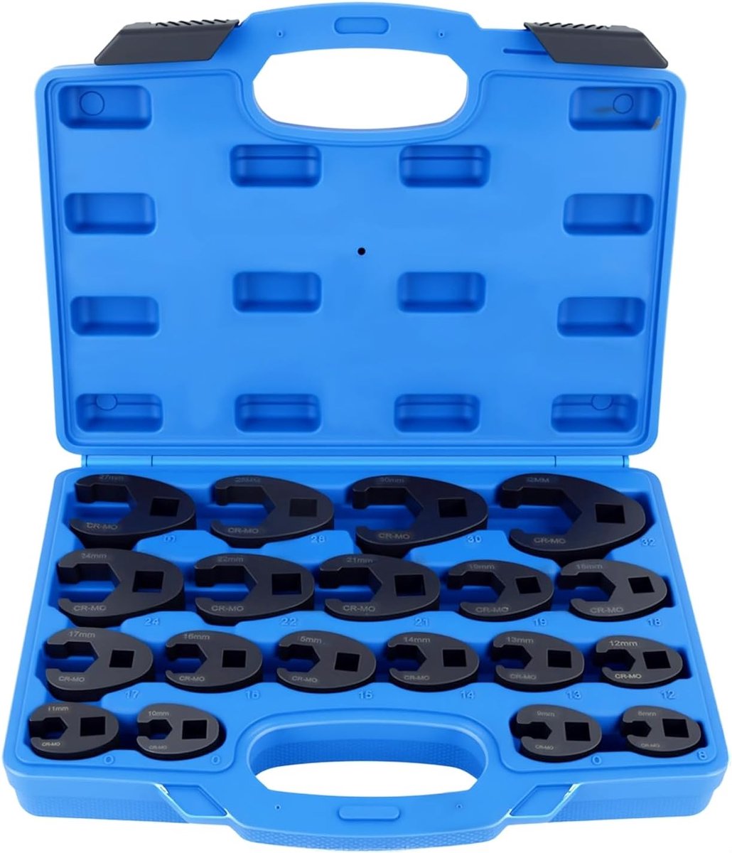 19-delige kraanvoetsleutel, kraanvoet, leidingssleutel, koppel 1/2" 3/8" buitenvierkantaandrijving 8-32 mm