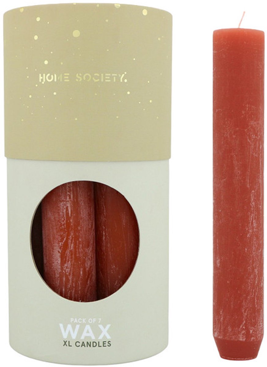 Home Society - Diner Candle XL - Doos 7 stuks - kleur Terracotta - Rond 3,4 cm - 21 cm hoog