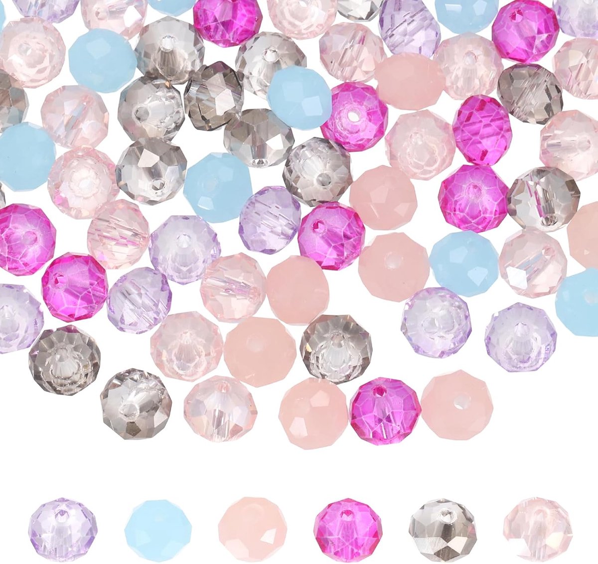 450 stuks gefacetteerde ronde glazen kralen, 6 mm Tsjechische kristallen glazen afstandhouders kraal bulk geassorteerd voor sieraden maken armbanden ketting oorbel doe-het-zelf ambachten, roze