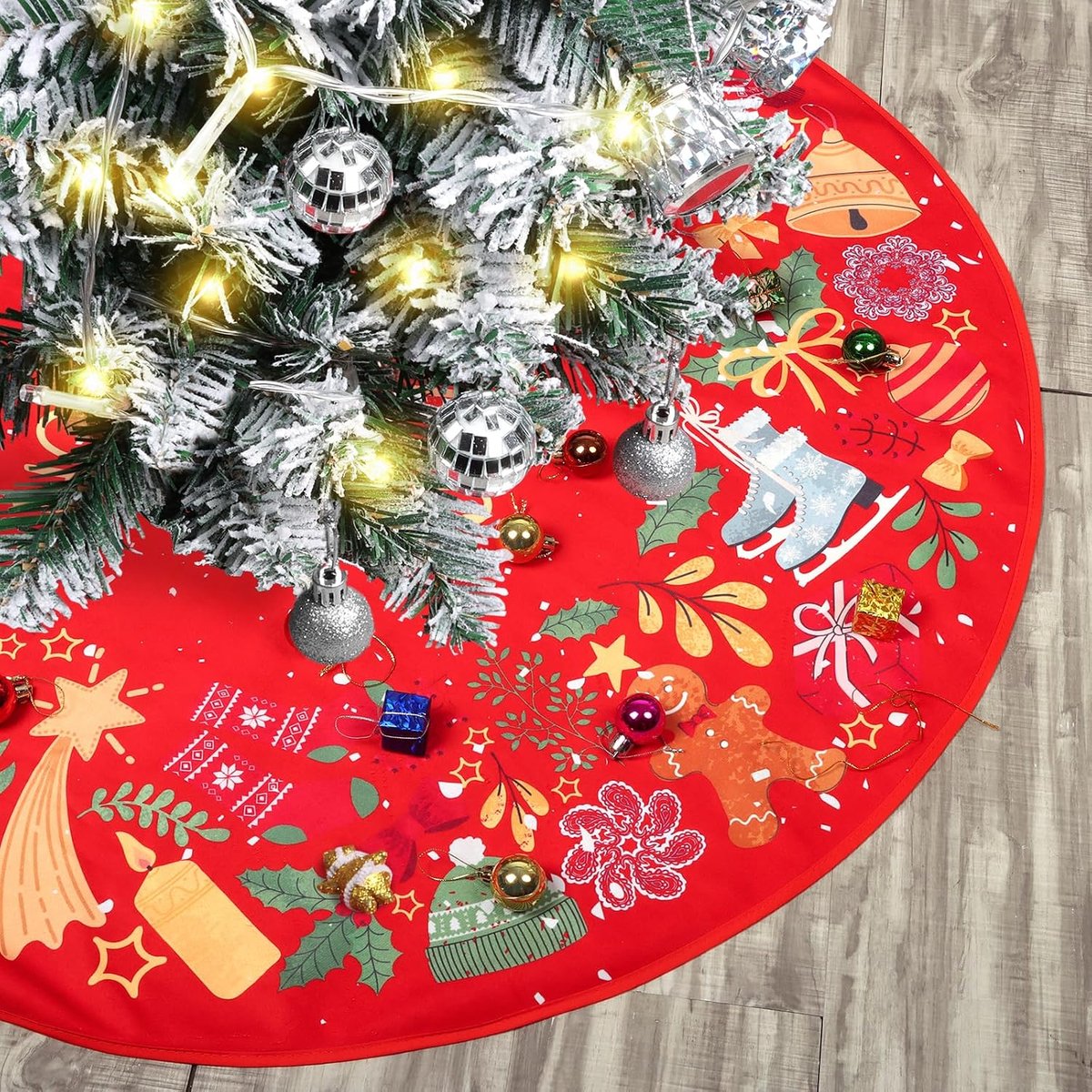 Rond, grote kerstboomrok voor kerstboomdecoratie, kerstboomrok, handwerk, boom, mat, kerstboom, vloerschorten voor kerstdecoratie, rood 2