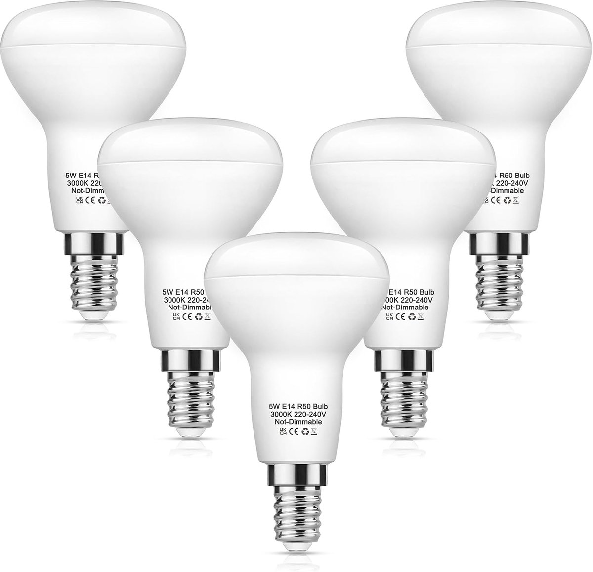 R50 E14 LED 5W warm wit 3000K, 410LM vervanging 40W gloeilamp, 5 stuks | E14 R50 led-reflector, spaarlamp, niet dimbaar, 120° stralingshoek, voor gerichte verlichting