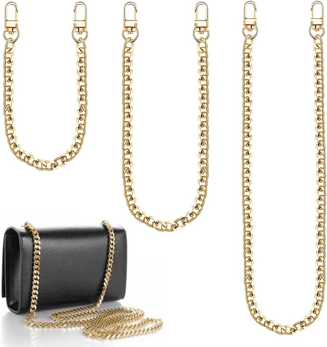 3 stuks taskettingen, kettingriemen, 40 cm, 60 cm en 120 cm, gouden taskettingriem, metalen schouderriem voor tassen, handtaskettingen, schoudertassen, reservekettingen om zelf te maken