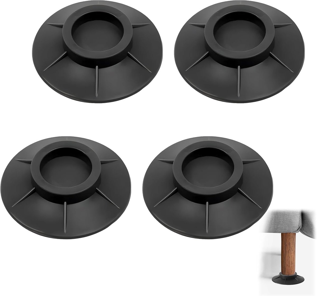 4 anti-trillingsglijders, wasmachine, trillingsdempers, antislip, rubber, anti-vibratiemat, wasmachine, universeel, antislip, voetbeschermmat voor koelkast, droger (zwart)
