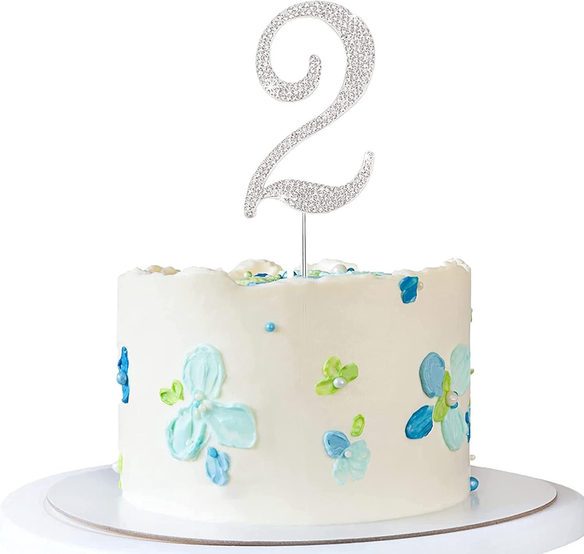 0-9 taartdecoratie, zilver, strasssteentjes, Happy Birthday, taartdecoratie, 2 stuks