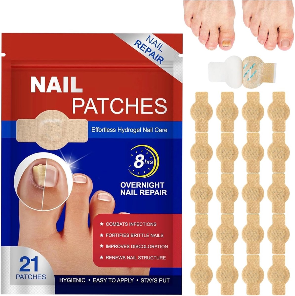 Multifunctionele Paddenstoelen Nagelpatches voor Teennagelherstel en Schimmelinfecties - Set van 21 Stuks