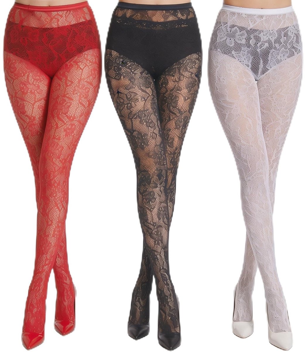 SolidKeus - 3 Paar Viscose Lace Tights in 3 Kleuren
