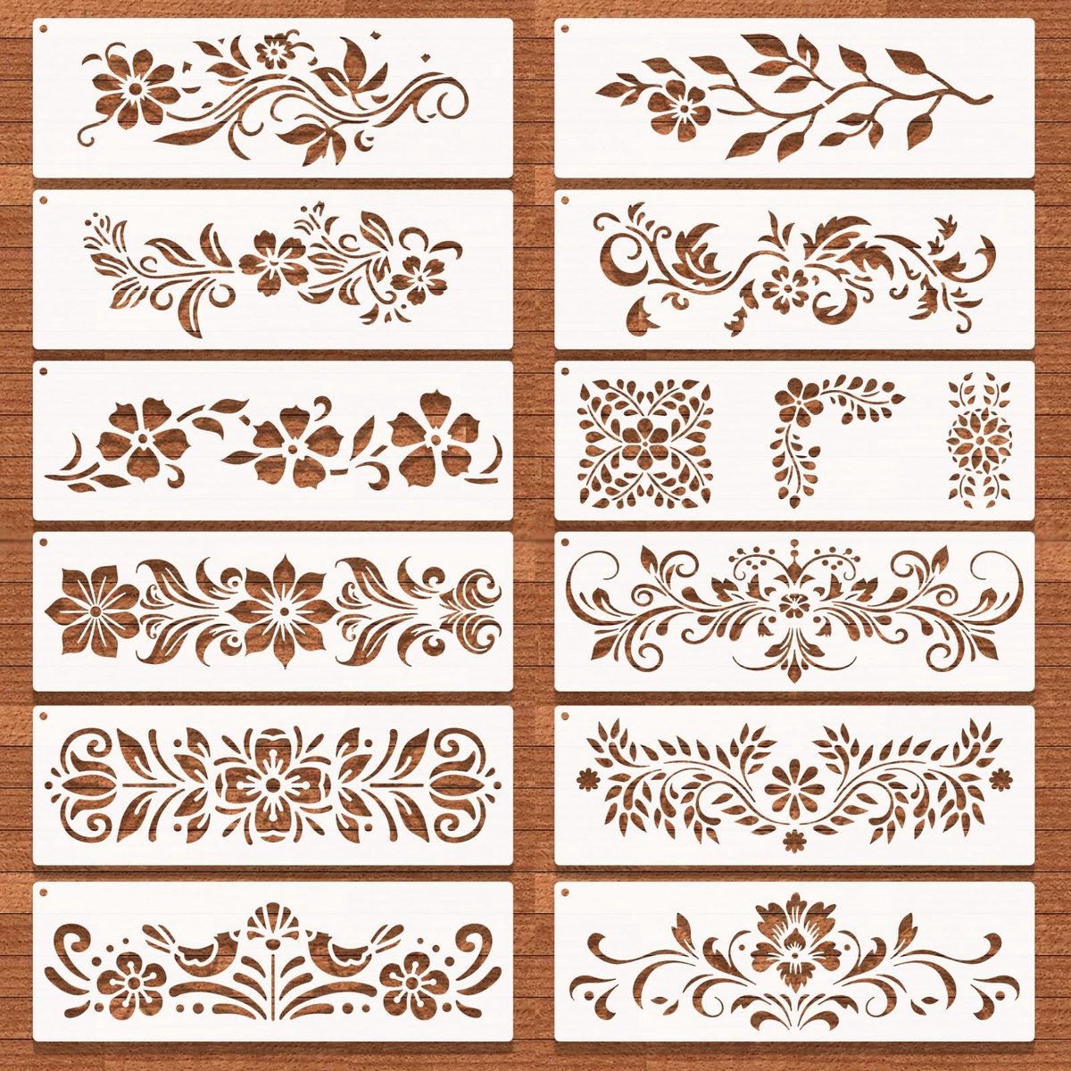 SolidKeus - Set van 12 Bloemenrand Hoekstencils voor Schilderen