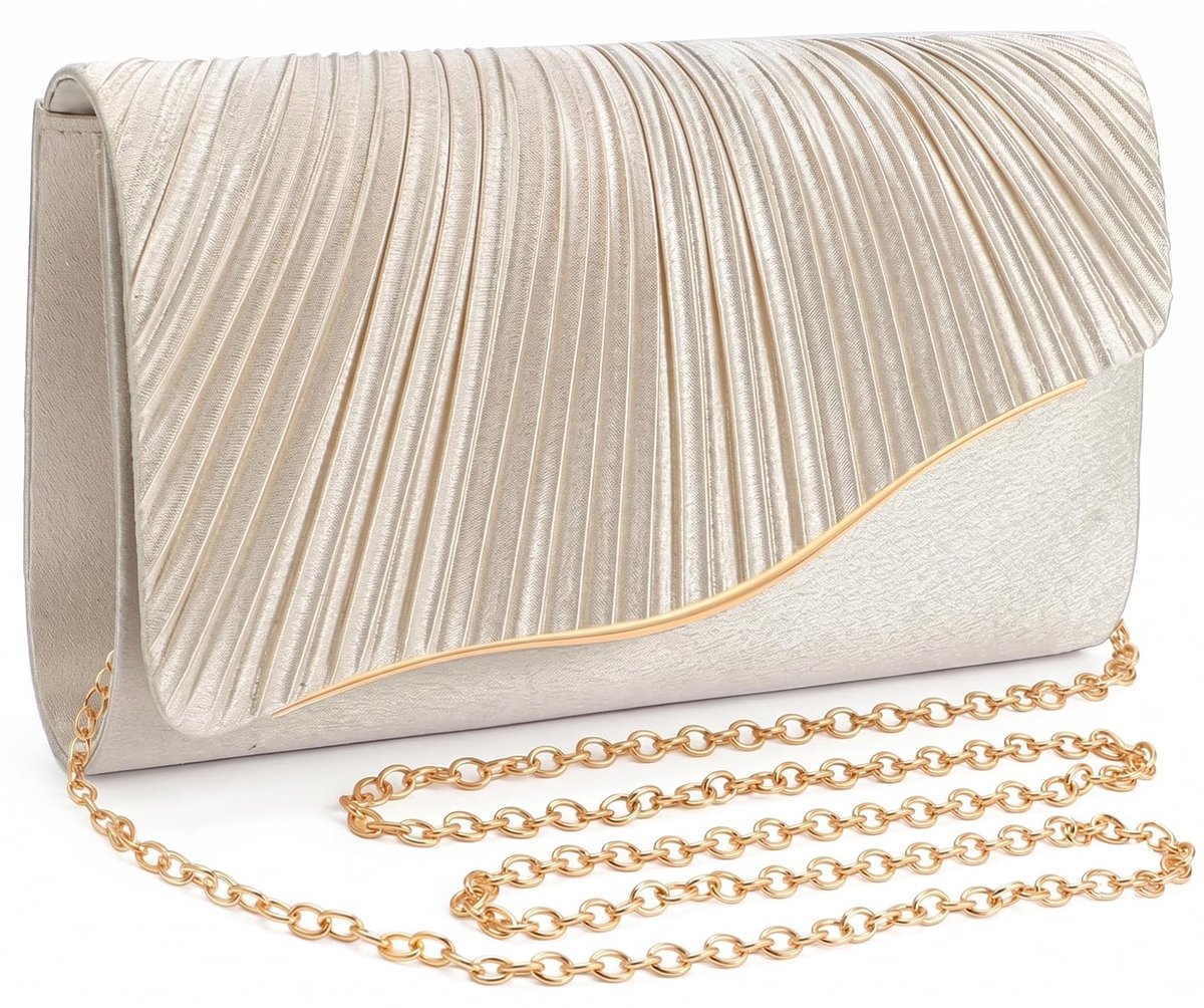 SolidKeus - Elegante Clutch Handtas in Beige en Goud voor Avondgebruik