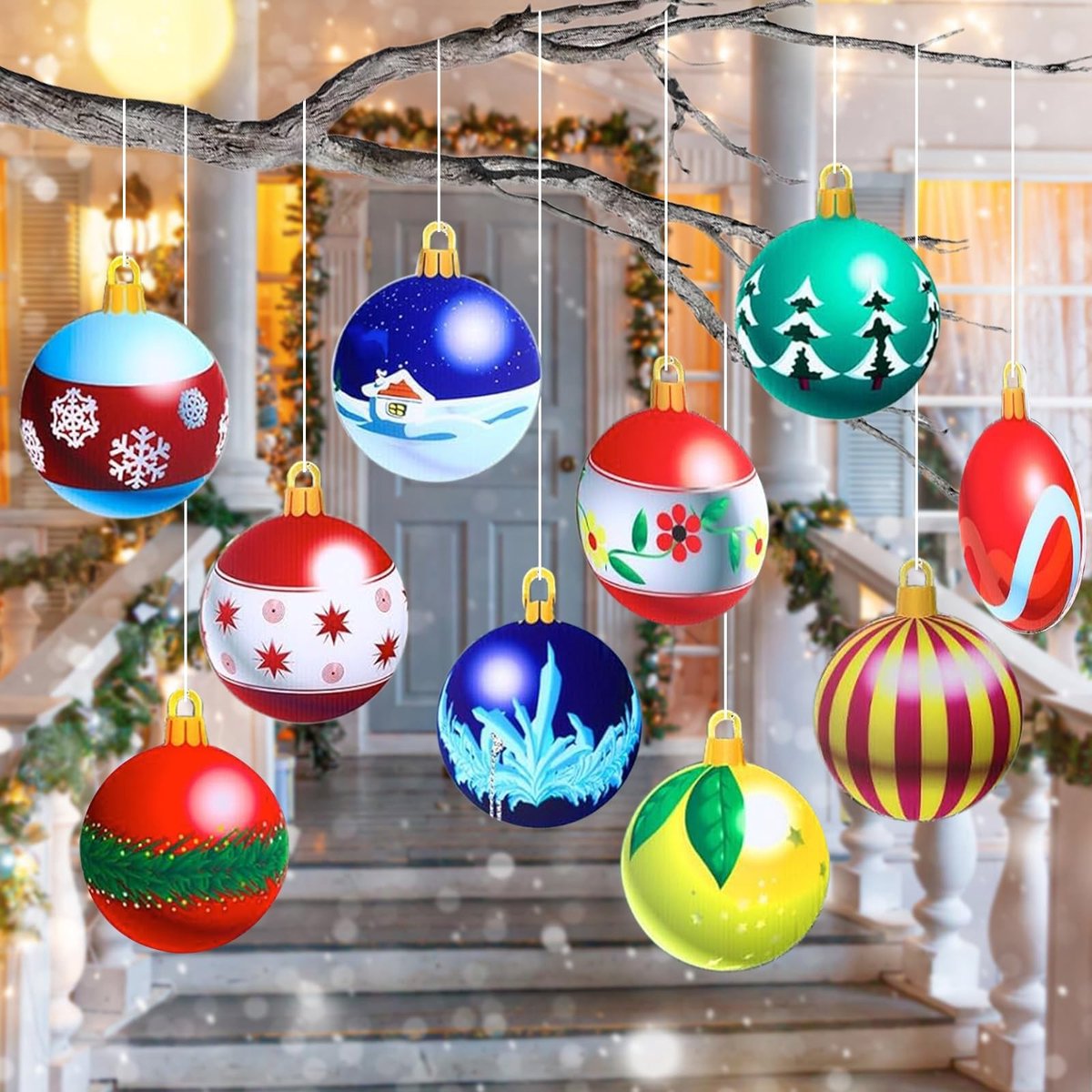 SolidKeus - Set van 10 Grote Kerstpendanten voor Buiten