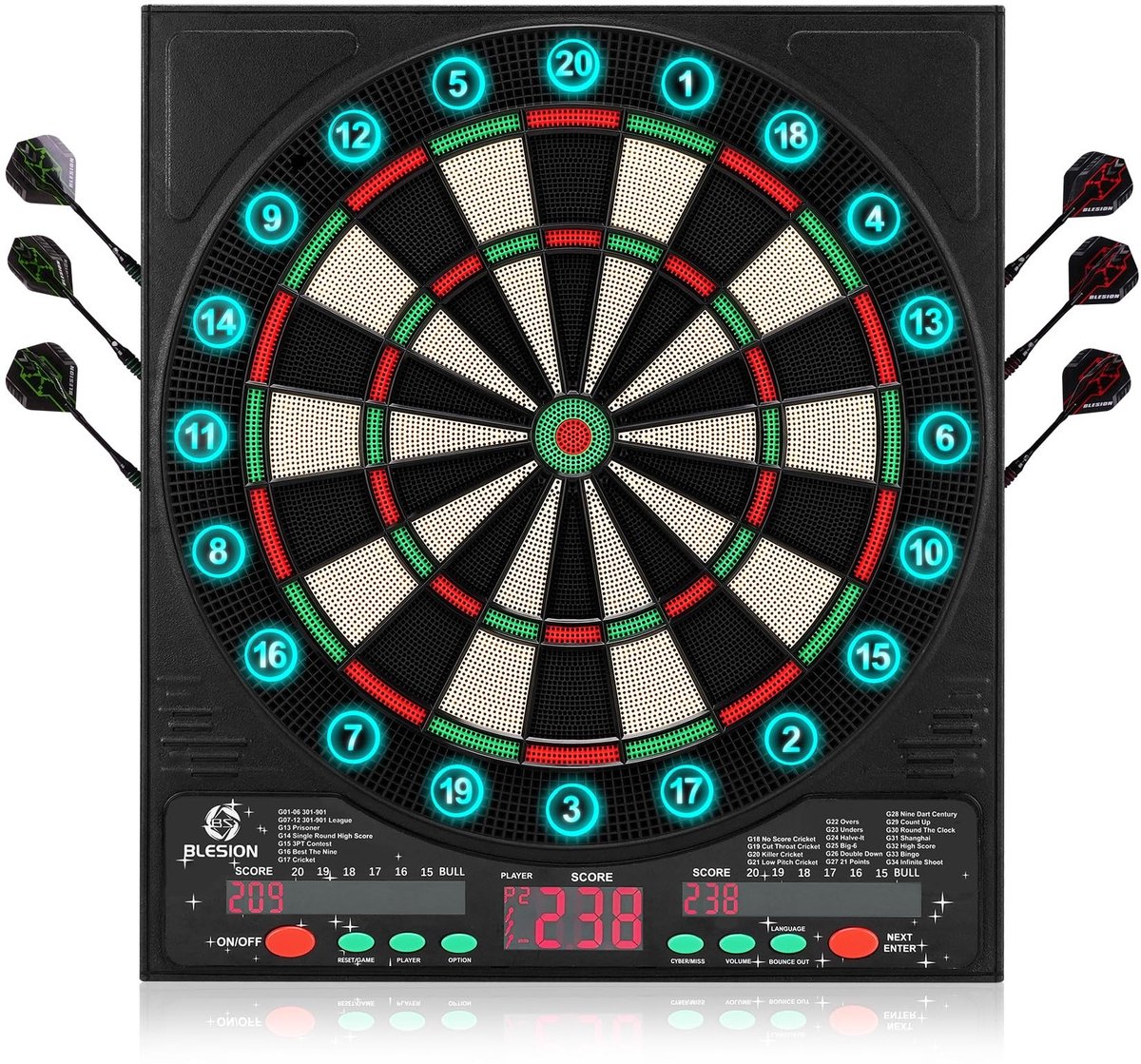 SolidKeus - Elektronisch Dartbord met 3 LCD Schermen en 6 Dartpijlen