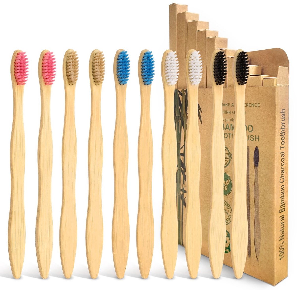 SolidKeus - Biologisch Afbreekbare Bamboo Tandenborstel Set van 10 Stuks