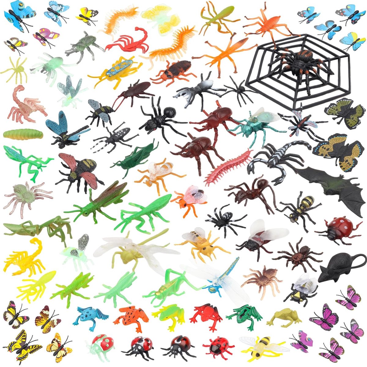 SolidKeus - Realistisch Insectenspeelgoed voor Kinderen, 62 Stuks Insectenfiguren van PVC