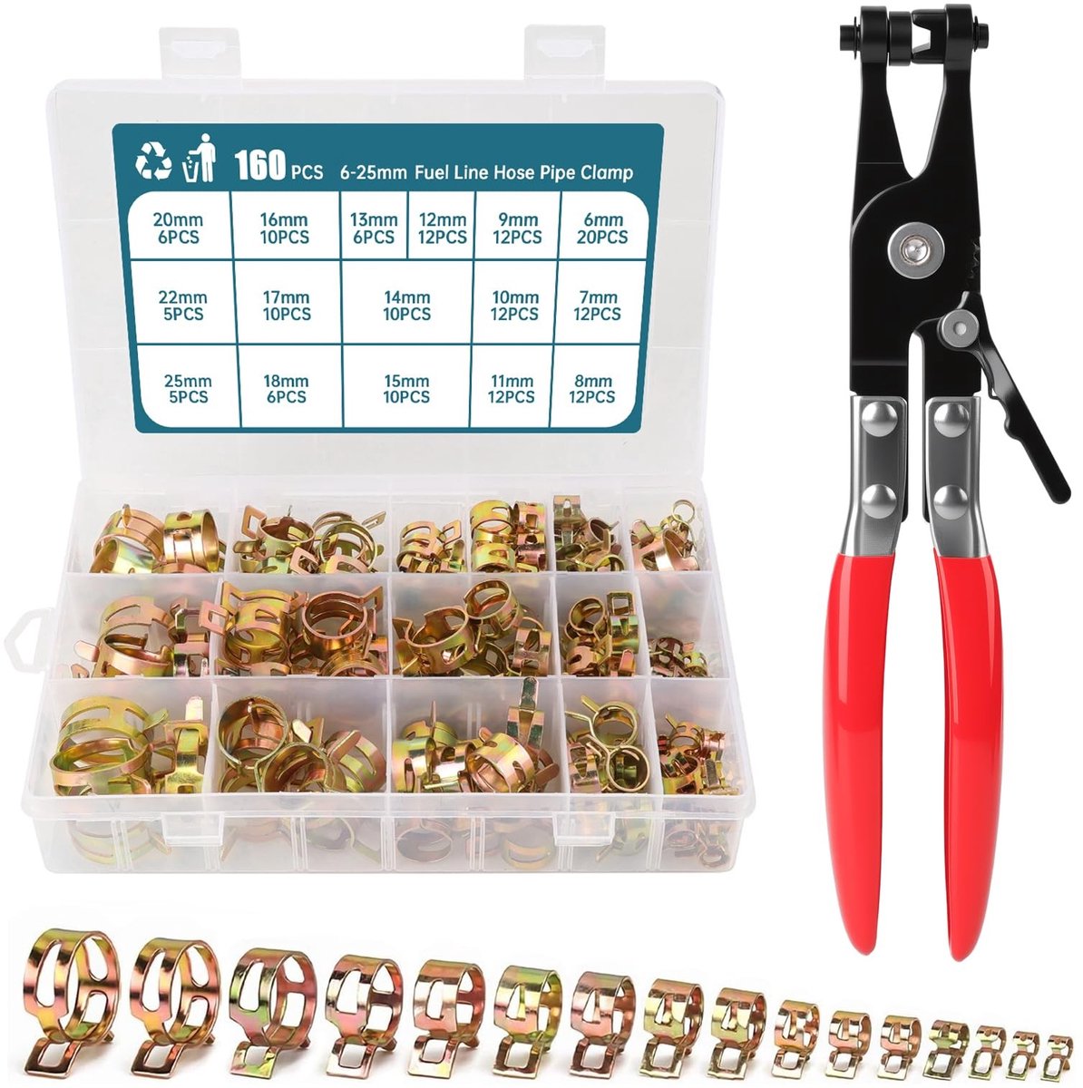 SolidKeus - 160 Stuks Slangklemmen met Pliers in 16 Maten