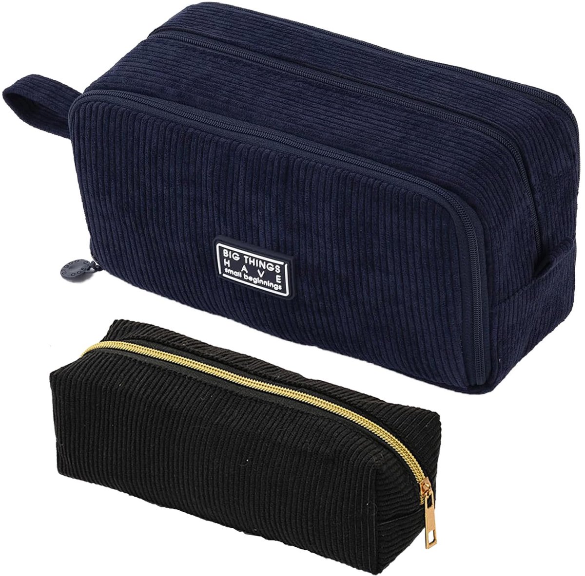 SolidKeus - Donkerblauw Corduroy Pennenetui met 3 Compartimenten