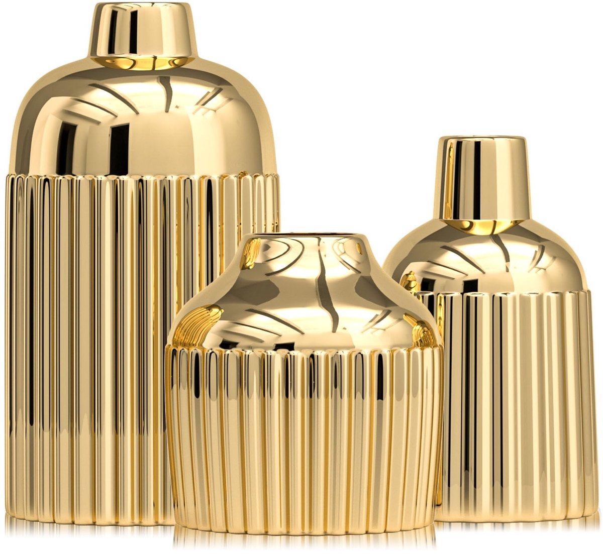 SolidKeus - Set van 3 Gouden Keramische Vazen voor Woondecoratie