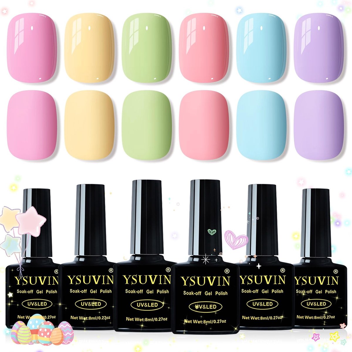 SolidKeus - Set van 6 Macaron Kleuren Gel Nagellakken