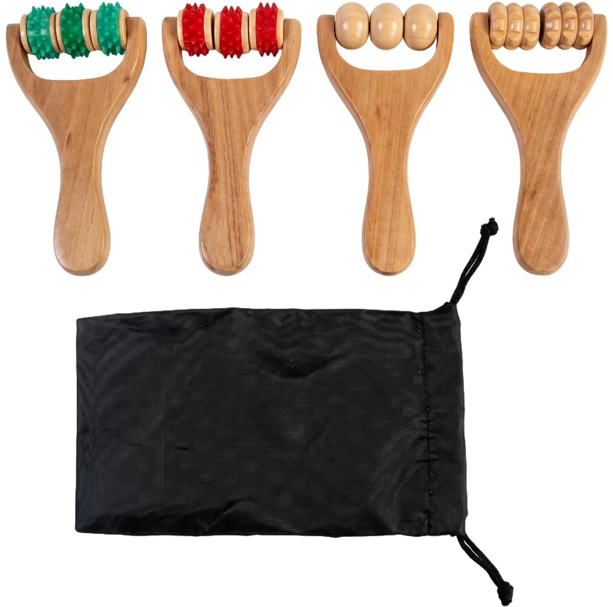 SolidKeus - Set van 4 Houten Massagerollers voor Diepe Spierontspanning