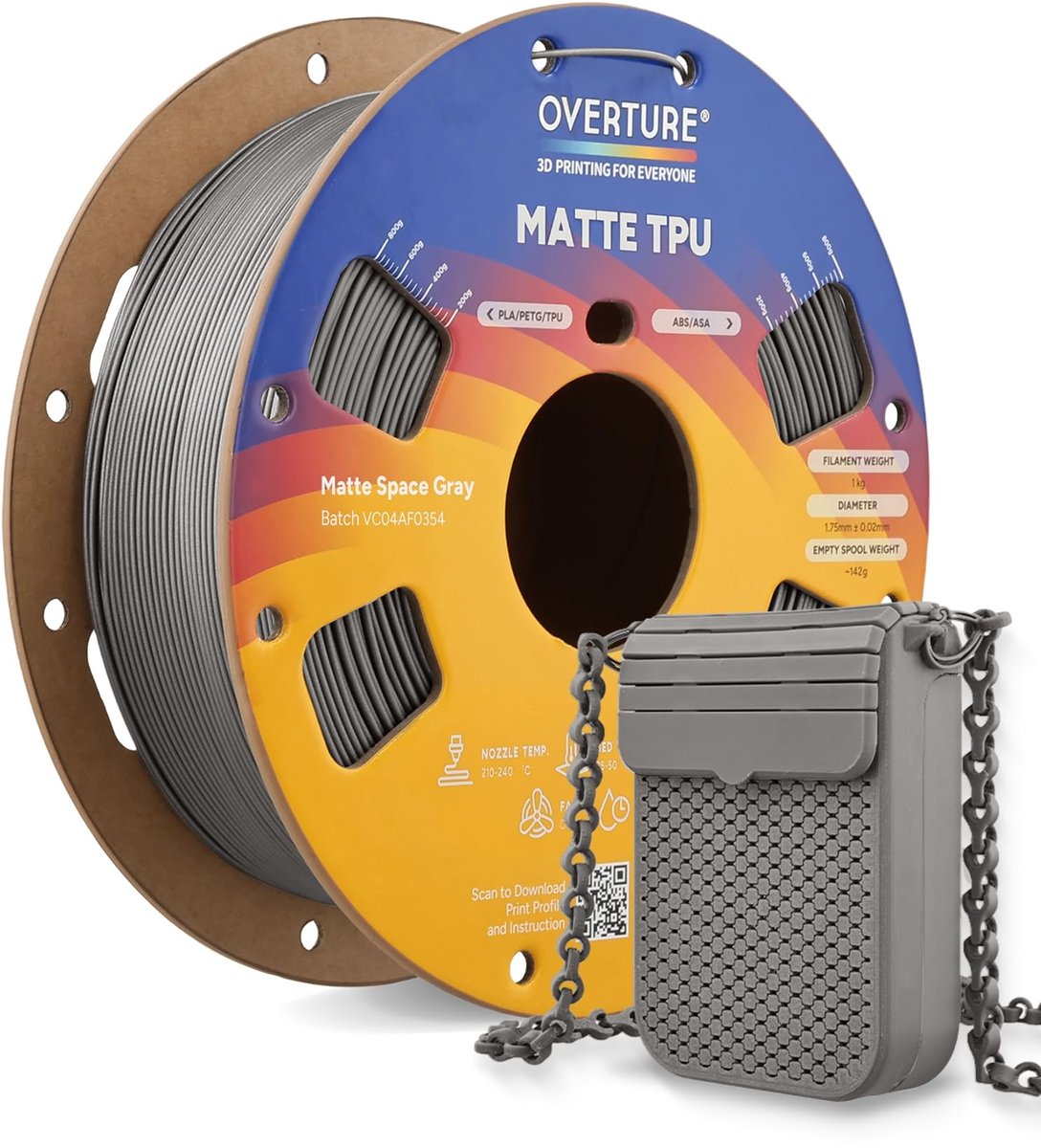 SolidKeus - Matte TPU Filament 1 kg 1,8 mm Matte Space Grey
