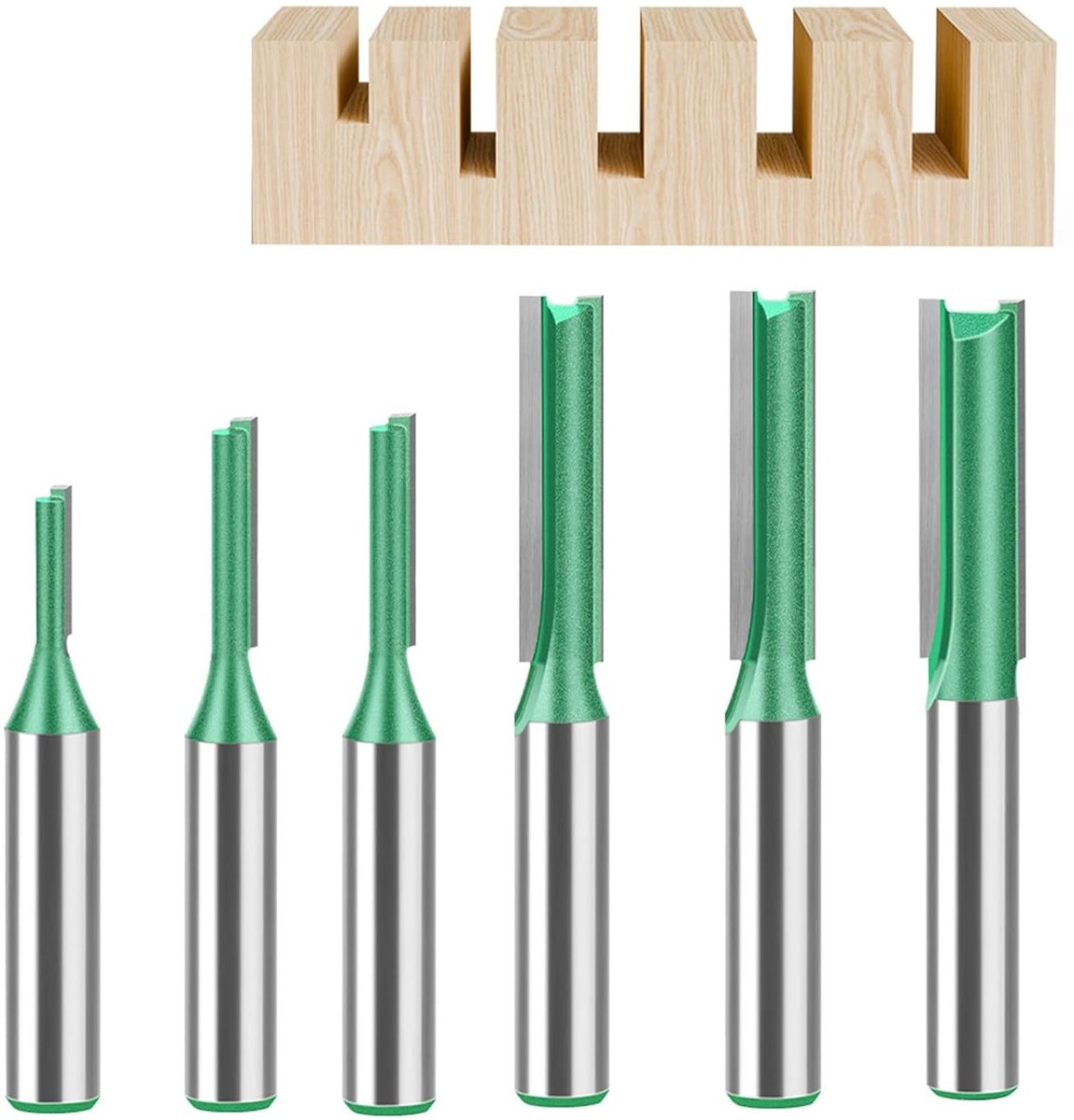 6 stuks frezen voor bovenfrees - 8 mm schacht - rechte freesset - 3 - 4 - 5 - 6 - 7 - 8 mm - groeffrees - houtfrees - hardmetalen frezen - accessoires voor bovenfrees - routerbits - voor houtbewerking