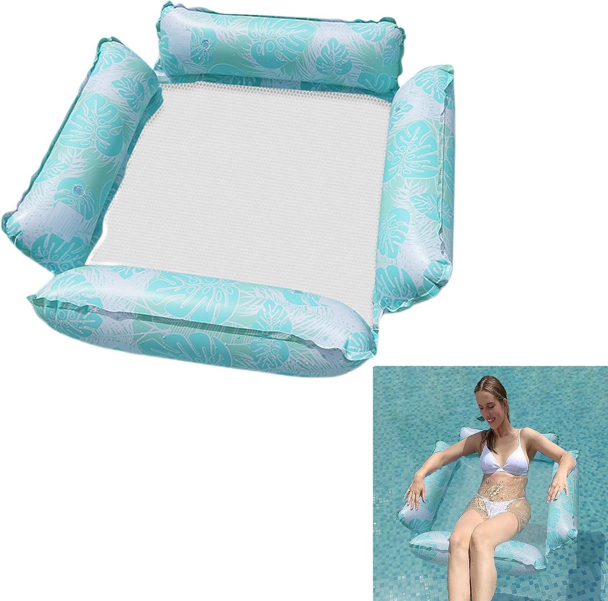 Opblaasbare Waterhangmat - Blauw - Opvouwbaar - Van Hoogwaardig PVC en Nylon - Voor Zwemmen en Ontspannen