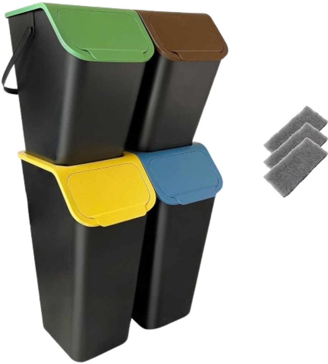 Vuilnisemmer Set - Kunststof - 2 x 25L + 2 x 35L - Met Deksel en Afvalscheidingssysteem - Voor Huishoudelijk Gebruik