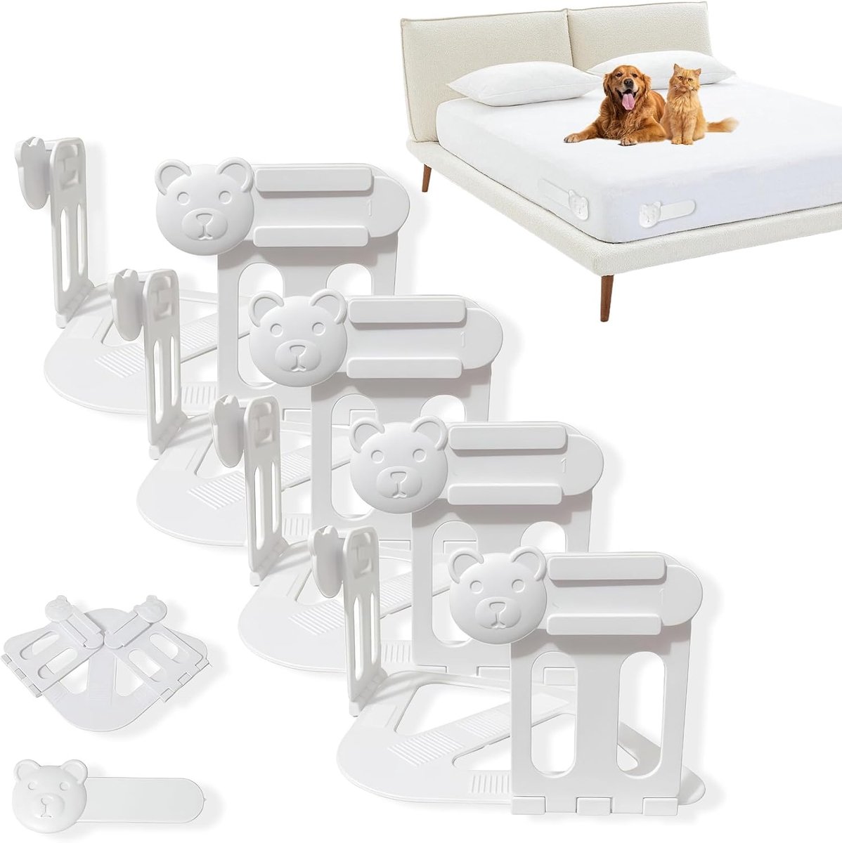Beddengoedhouderset met slotstrips - duurzame stevige laksluitingen - antislip vergrendelingsbladclips - houdt lakens stevig en strak matras - dekens - beddengoed (wit - 4 stuks)
