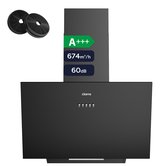 CIARRA VMB6762A - A+++ 674 m³/u Schuine Afzuigkap 60 cm - Recirculatie & Luchtafvoer incl. Koolstoffilter - 3 Standen met LED - Zwart