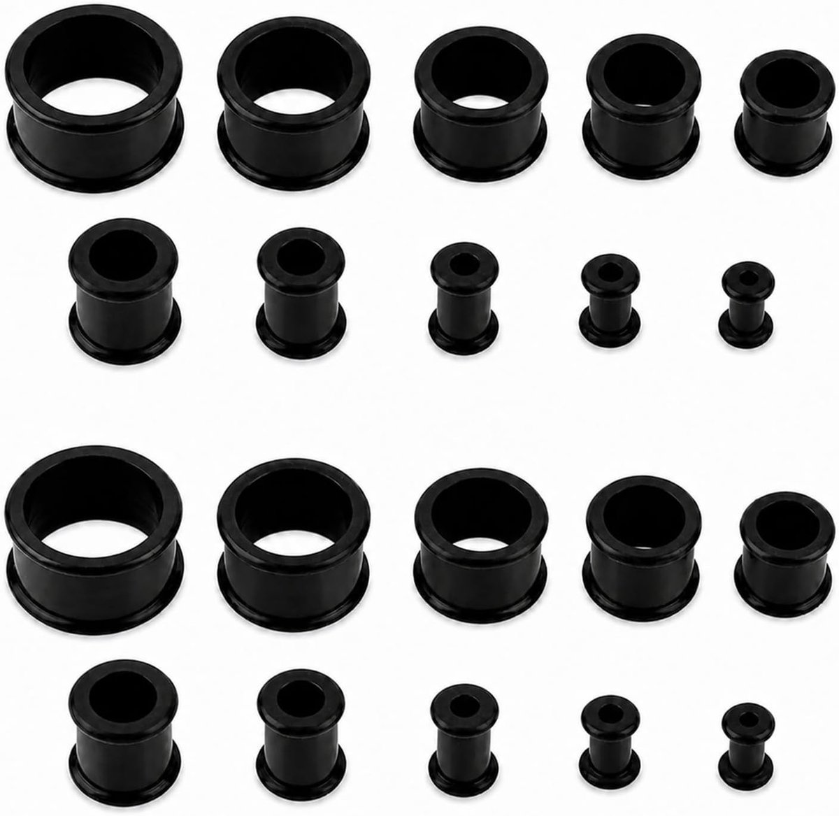 Oorstretcherset, 20 stuks, 6-22mm, tunnels voor oren, dubbele uitval, expander voor piercing, lichaamssieraden voor heren en dames, zwart